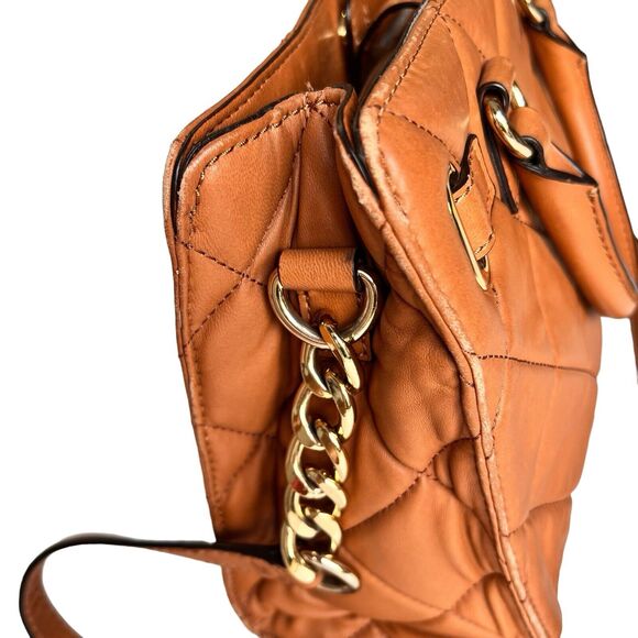 Michael Kors Quilted Shoulder Bag Carmel Tan Chain Multicompartment Handbag READ - Picture 5 of 16
